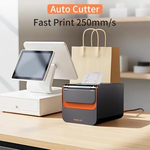 Vista 3 de Rongta Impresora POS, impresora térmica directa de recibos de 3.150 in con cortador automático, interfaz Ethernet serie USB, compatible con cajón