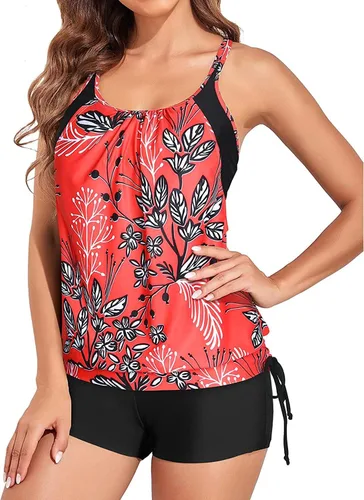 Vista 20 de Traje de baño tankini de dos piezas con control de abdomen y pantalones Bandera estadounidense