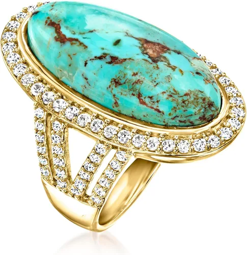 Vista 3 de Ross-Simons Turquoise and 1.30 ct. t.w. White Topaz Ring in 18kt Gold Over Sterling