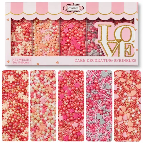 Vista 17 de Confect Mezcla de Chispitas de Corazón de Perlas Azules, Rosas y Blancas – Decoraciones Comestibles para Repostería para Pasteles, Cupcakes