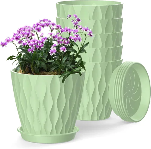 Vista 23 de Macetas SQKH de 4 pulgadas, juego de 6 macetas de interior, macetas con agujeros de drenaje y bandejas para orquídeas, violetas, suculentas, hierbas