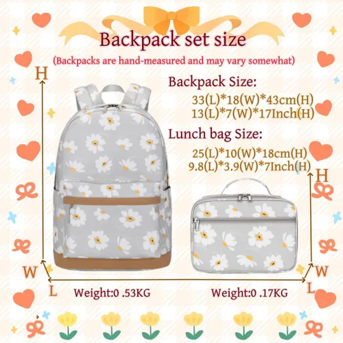 Vista 22 de 3 piezas de mochila con estampado de margaritas para niños, mochila de escuela primaria, mochila para estudiantes de primaria, mochila para Negro