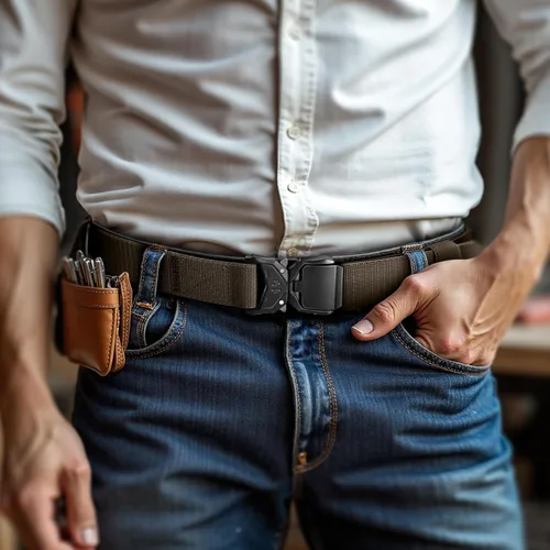 Vista 7 de BULLIANT Cinturón táctico para hombre, cinturón elástico ajustable para hombres, senderismo, ejercicio, resistente, 1 3/8 pulgadas, liberación rápida