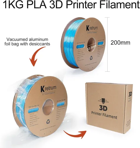 Vista 8 de Kretrum - Filamento de impresora 3D de seda de doble color PLA 1.75mm, filamento PLA de seda con cambio de color para impresión 3D, 1kg / 2.2lbs