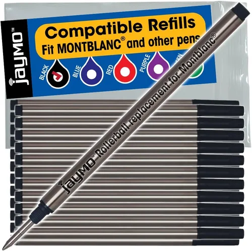 Vista 8 de Jaymo Repuesto para Montblanc 105158 – Medidas 4.44 in / 113 mm de largo – Recambio de bolígrafo roller – 12 negro