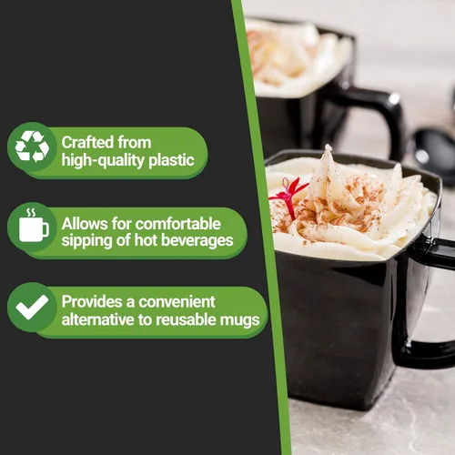 Vista 14 de Restaurantware -Tazas cuadradas de 5 onzas para café expreso, 100 tazas de café de plástico desechables - Plástico PS, con asas, taza de postre