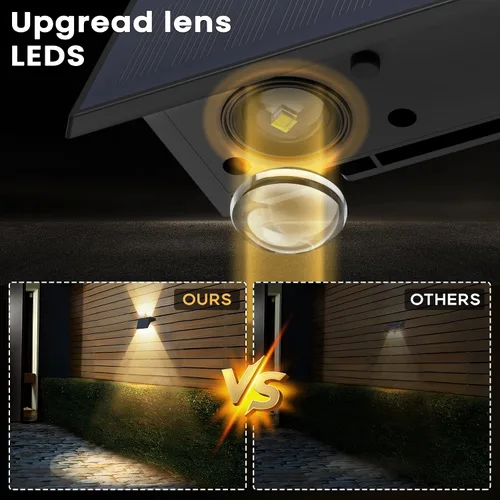 Vista 7 de Luces de valla alimentadas por energía solar, modos multicolores, luces solares para valla al aire libre IP67, luces solares de pared arriba