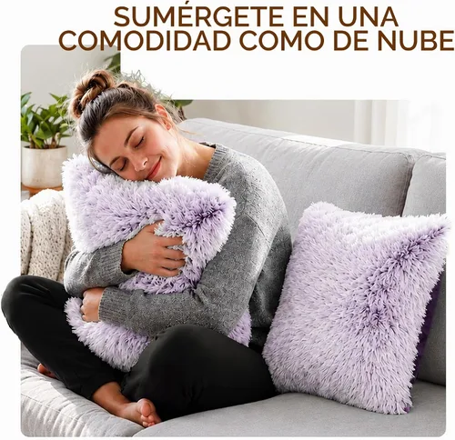 Vista 2 de Cheer Collection Almohadas Decorativas para Sofá y Cama, Almohadas Decorativas Suaves de Pelo Largo con Rellenos Incluidos, Acogedoras Almohadas