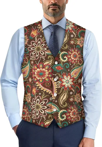 Vista 16 de TODIYADDU Single Breasted Sleeveless Vest for Men Tuxedo Vest Mushroom