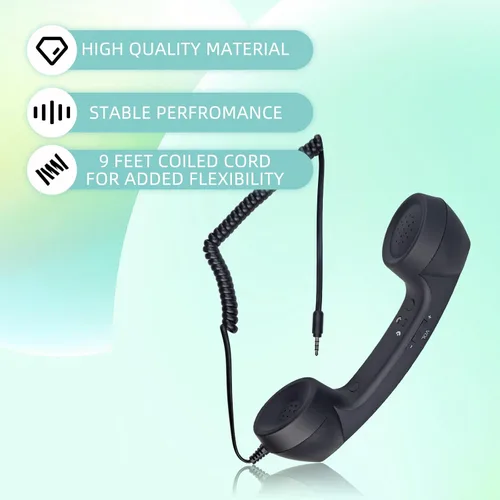 Vista 5 de Auricular retro para teléfono, receptor de teléfono celular con cable Jack de 0.138 in con botón de respuesta/teclas de volumen, auriculares