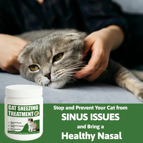 Vista 2 de Tratamiento de estornudos para gatos, suplementos nasales y sinusales felinos, fórmula en polvo de homeopatía, 3.53 oz