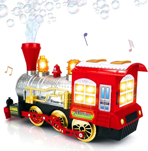 Vista 3 de ArtCreativity Máquina de burbujas de juguete de tren de Navidad para niños, soplador de burbujas, tren de música de burbujas para niños con luces