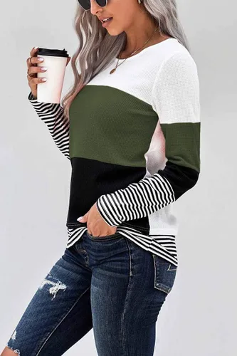Vista 2 de SMENG Camisetas de manga larga para mujer, ropa de moda de otoño, con bloques de color, cómodas, casuales, túnicas