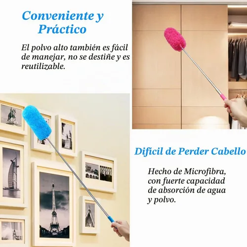 Vista 6 de Paquete de 4 plumeros de microfibra, con poste extensible y cabezal flexible, herramienta de limpieza de microfibra lavable para limpieza
