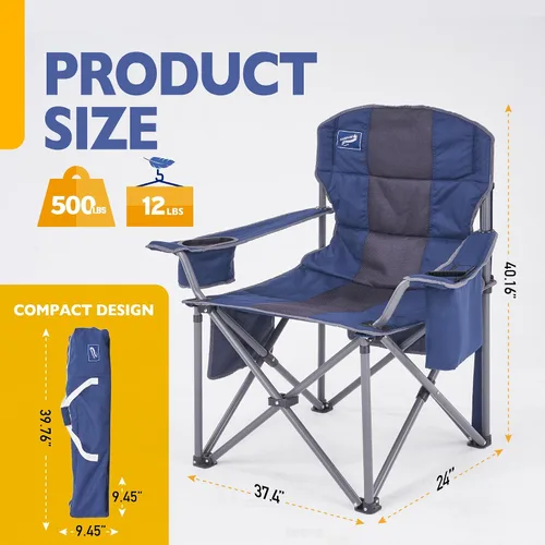 Vista 2 de Silla de camping plegable de gran tamaño para adultos, soporta 500 libras, tela transpirable, soporte para tazas aislado, enfriador de 8 latas