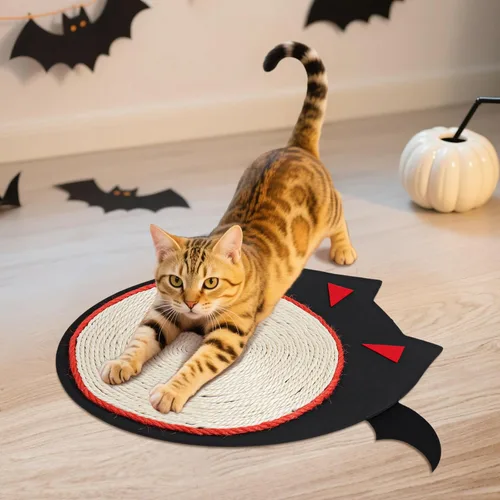 Vista 6 de iplusmile Alfombrilla para rascar para gatos de Halloween, con forma de murciélagos, 12 x 12 pulgadas