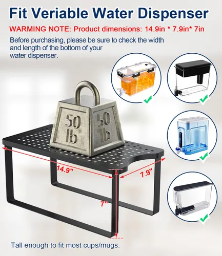 Vista 3 de Soporte dispensador de filtro de agua con bandeja de goteo, 7.9 pulgadas de ancho x 14.9 pulgadas de profundidad x 7 pulgadas de alto, soporte