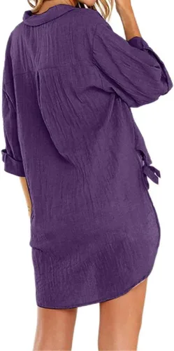 Vista 16 de Camisas de manga larga con botones para mujer, asimétricas, casuales, con cordones, túnica de gran