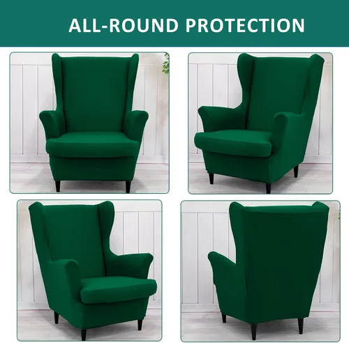 Vista 4 de NILUOH Funda para Silla con Respaldo de Alas de 2 Piezas, Funda de Silla de Brazos Suave y Elástica, Funda de Sofá de Color Sólido, Protector