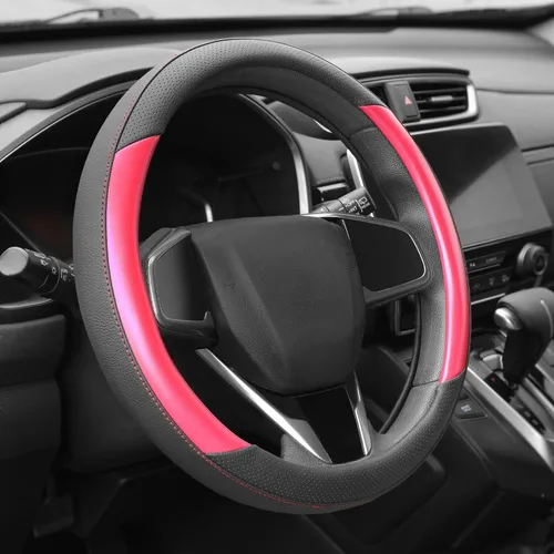 Vista 7 de Funda para volante de Auto Dynasty, protector de volante de auto de cuero de microfibra transpirable con patrón de agarre antideslizante, forro