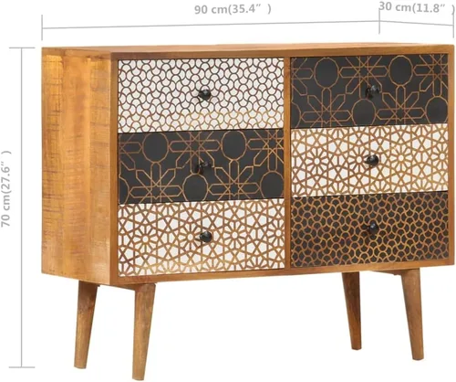 Vista 2 de vidaXL Aparador, aparador con patrón impreso, aparador de almacenamiento con cajones, armario lateral para sala de estar, comedor, mango de madera