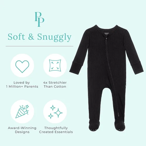 Vista 3 de Posh Peanut Pijama con pies para bebé, viscosa suave hecha de bambú con cremallera de 2 vías y mamelucos