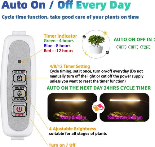 Vista 3 de RWNTAO Lámpara de cultivo de una tira de 2 unidades, tiras de luz LED de espectro completo para plantas de interior con temporizador de encendido