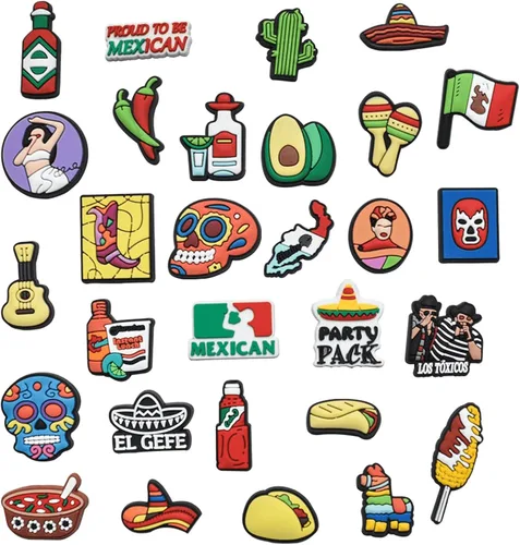 Vista 2 de 100Pcs Mexican Inspired Croc Decoration Charms-Mexican Shoe Charms for Croc Sandals, Mexican Croc Pins for Teen kids Adults Women Men Boys Girls