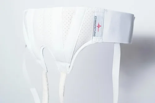 Vista 6 de Cinturón de soporte y braguero de doble hernia blanco ajustable con almohadillas de compresión - Pequeño