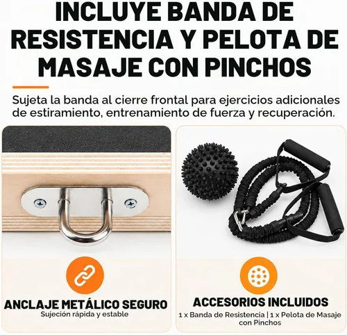 Vista 2 de Tabla inclinada de madera para ejercicio, tabla elástica de pantorrilla, capacidad de 500 libras Kit de ejercicios de tabla inclinada