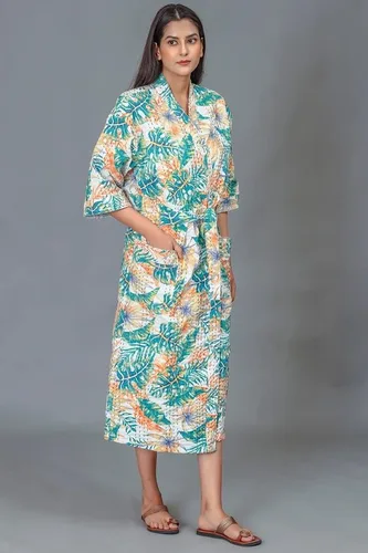 Vista 3 de FRUAMANIA - Bata acolchada a mano Kantha con estampado, para mujer, para baño, playa, talla única