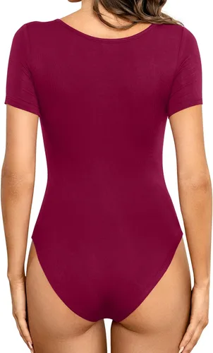 Vista 3 de DouBCQ Womens Short Sleeve One Piece Tops Deep V Neck Bodysuit Jumpsuit
