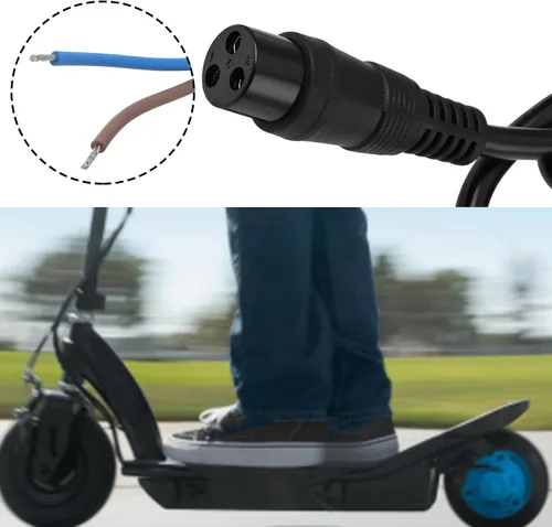 Vista 3 de OTOTEC 3-Pin 2 cables Scooter eléctrico Cargador de batería Puerto hembra Enchufe 12V 24V 36V Compatible con Razor E100 E125 E500S PR200