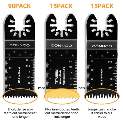 Vista 2 de CONNOO Paquete de 120 hojas de sierra oscilantes, cuchillas oscilantes multiherramienta para madera y plástico, dientes largos japoneses, kits
