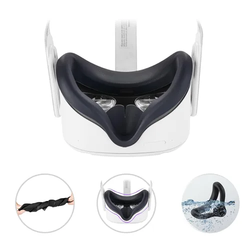 Vista 5 de for Oculus Quest 2 Silicone Case Accessory with VR Case Cover, Silicone VR Face Cover Pad and Quest 2 Touch Controller Grip Cover, Lens Cover