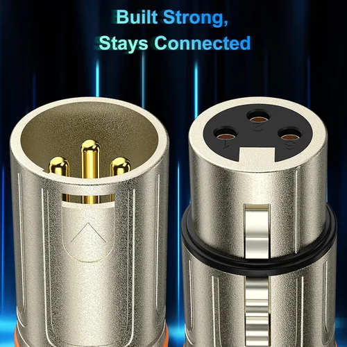 Vista 2 de J&D Cable de micrófono XLR, chapado en oro, resistente, equilibrado, de 3 pines, XLR macho a hembra, cable de micrófono de color para mezclador
