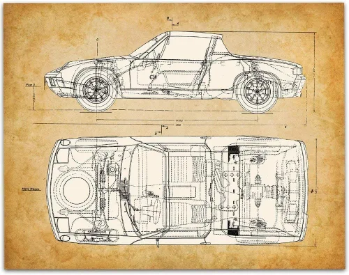 Vista 10 de Porsche 914 - Póster antiguo para automóvil y cueva de hombre, dibujo de patente de coche deportivo, decoración de pared de garaje, gran regalo