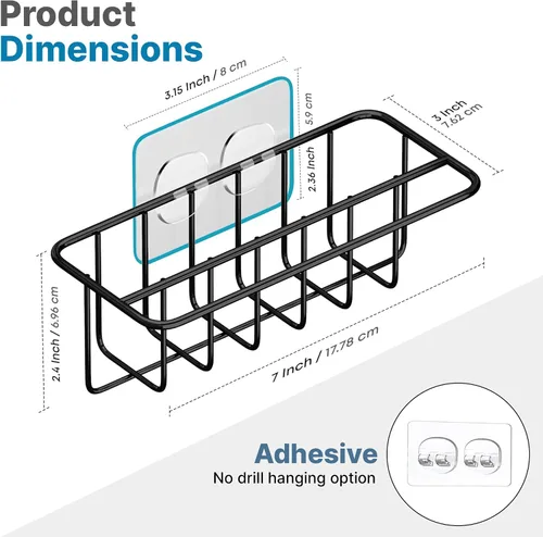 Vista 3 de KESOL Soporte adhesivo para esponja para fregadero de cocina + colgador de paño + soporte para jabón, organizador para fregadero de cocina 2 en 1