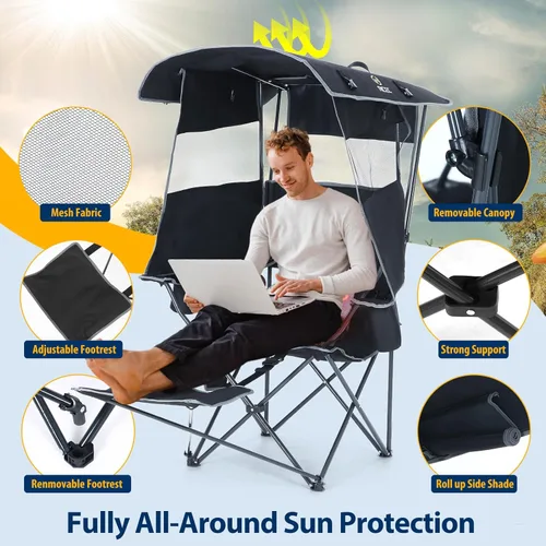 Vista 5 de Nice C Silla con toldo, silla de camping climatizada con batería, sillas de deportes al aire libre con sombra, sillas paraguas plegables con Paquete