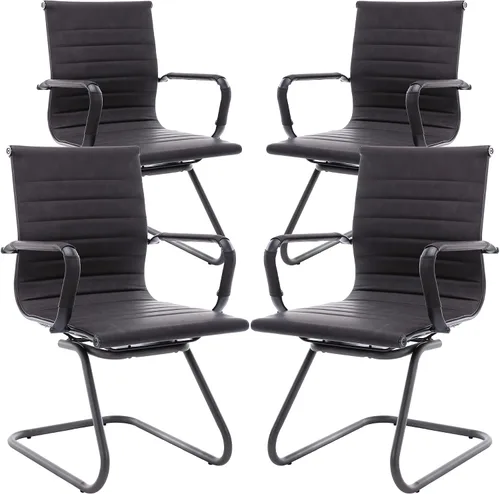 Vista 22 de Juego de 2 sillas de sala de conferencias, sillas de sala de espera con brazos, sillas de recepción de piel sintética sin ruedas, sillas de Negro