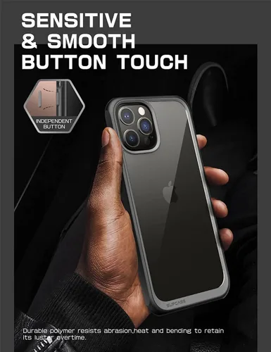 Vista 8 de Funda protectora híbrida SUPCASE, premium, transparente, para iPhone 13 Pro (de 2021), 6.1 pulgadas, estilo de uso rudo (color negro)