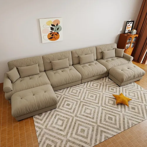 Vista 14 de Sofá modular de gran tamaño de 94 pulgadas, sofás seccionales grandes de color beige y blanco para sala de estar, juego de sofá de terciopelo, sofás