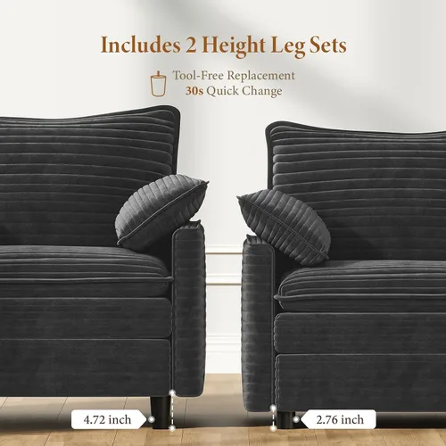 Vista 4 de Vesgantti 74" Cloud Couch for Living Room, 2 Seaters Deep Seat Sectional Modular Sofa, Double Cushion Corduroy Small Sofas Living Room Couches for