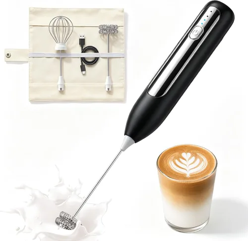 Vista 10 de Espumador de leche recargable, espumador de café portátil USB-C Blanco
