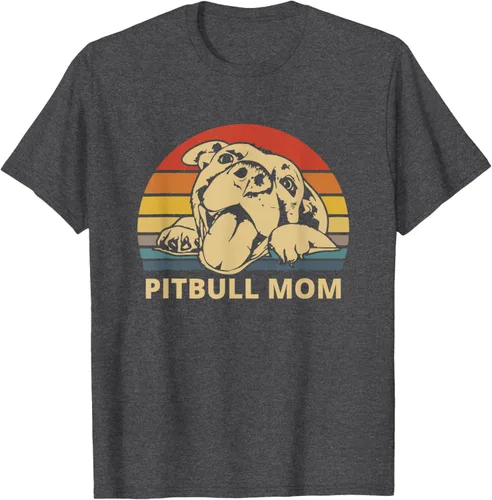 Vista 10 de Vintage Pitbull Mom Happy smiling Pitbull Mom on Sunset T-Shirt, Negro