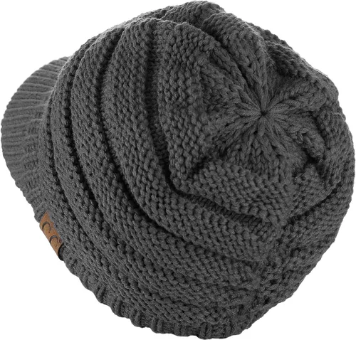 Vista 24 de C.C Gorro de punto trenzado cálido y grueso con visera