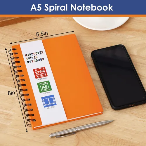 Vista 2 de LABUK 6 piezas de cuadernos en espiral con tapa dura para el trabajo, cuadernos en espiral A5, 160 páginas 5.5x8.5 pulgadas, pequeño diario