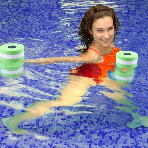 Vista 6 de Mancuernas de ejercicio acuático, barra de mano de espuma EVA, suave acolchado para aeróbicos acuáticos, piscina, azul y blanco (1 unidad)