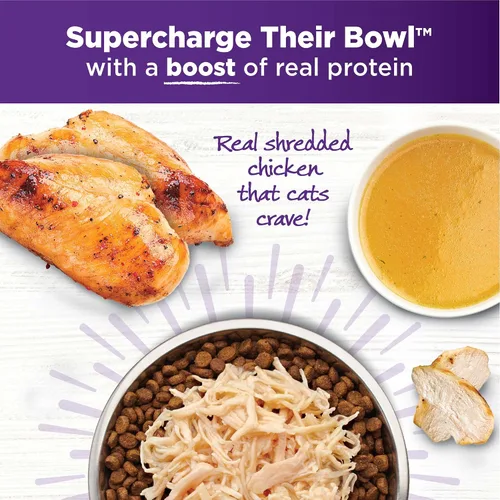 Vista 3 de Wellness Bowl Boosters Shreds with Broth Wet Cat Food Topper, sin granos, natural, receta de pollo, 1.75 onzas, paquete de 12 bolsas