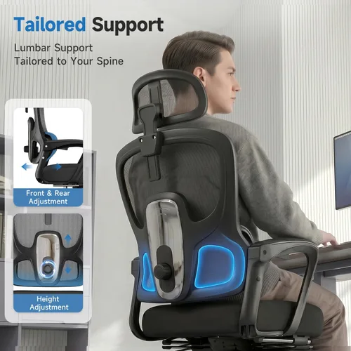 Vista 3 de Silla de oficina ergonómica con reposapiés, silla de oficina Negro